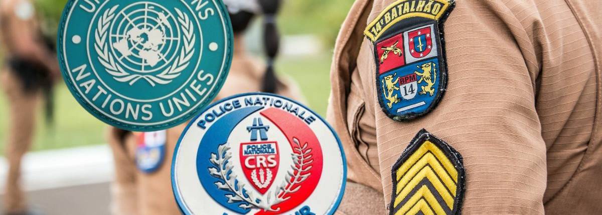 custom made pvc rubber monograms on the left side; a uniform wearing polices officer on right shows custom labels on his left shoulder