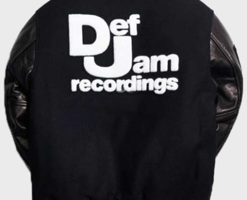 Def Jam recordings in white over black fabric jacket