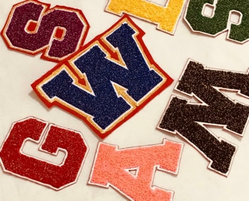 Chenille Varsity Letter Stick on GLITTER Patches Alphabet 