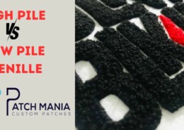 right side shows high raised pile chenille embroidered patch; left size written blog title with logo of patches mania in bottom